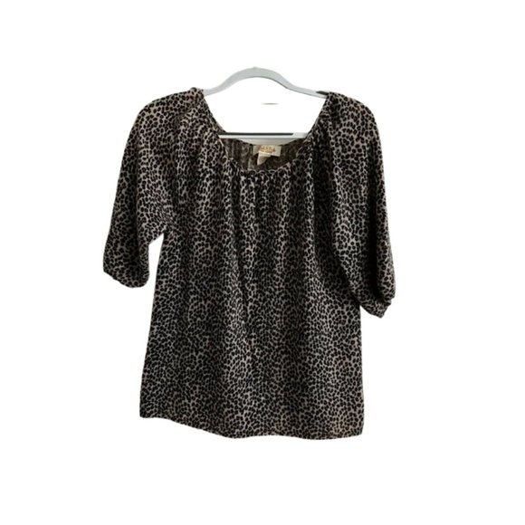 Peck & Peck tan cheetah print cashmere blouse - Picture 1 of 4